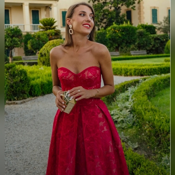 Nadine Merabi Olivia Red Lace Corsetry Bodice Dress Size Small/4 - Picture 11 of 14